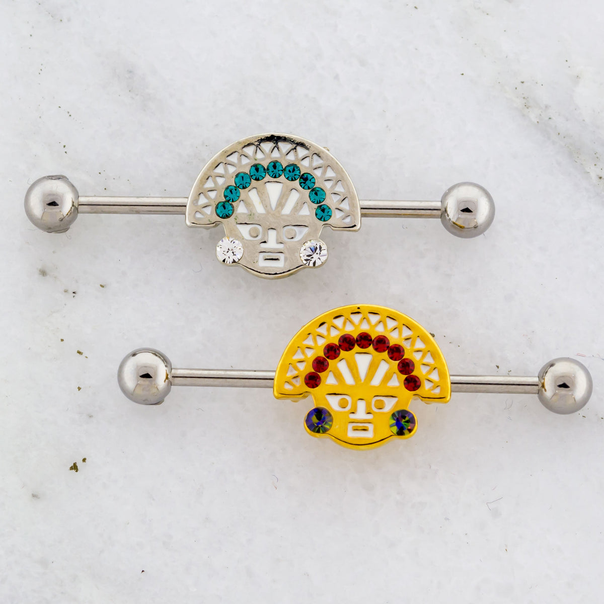 14G Aztec Inspired Industrial Barbell | Body Jewelry | Wiccan Center