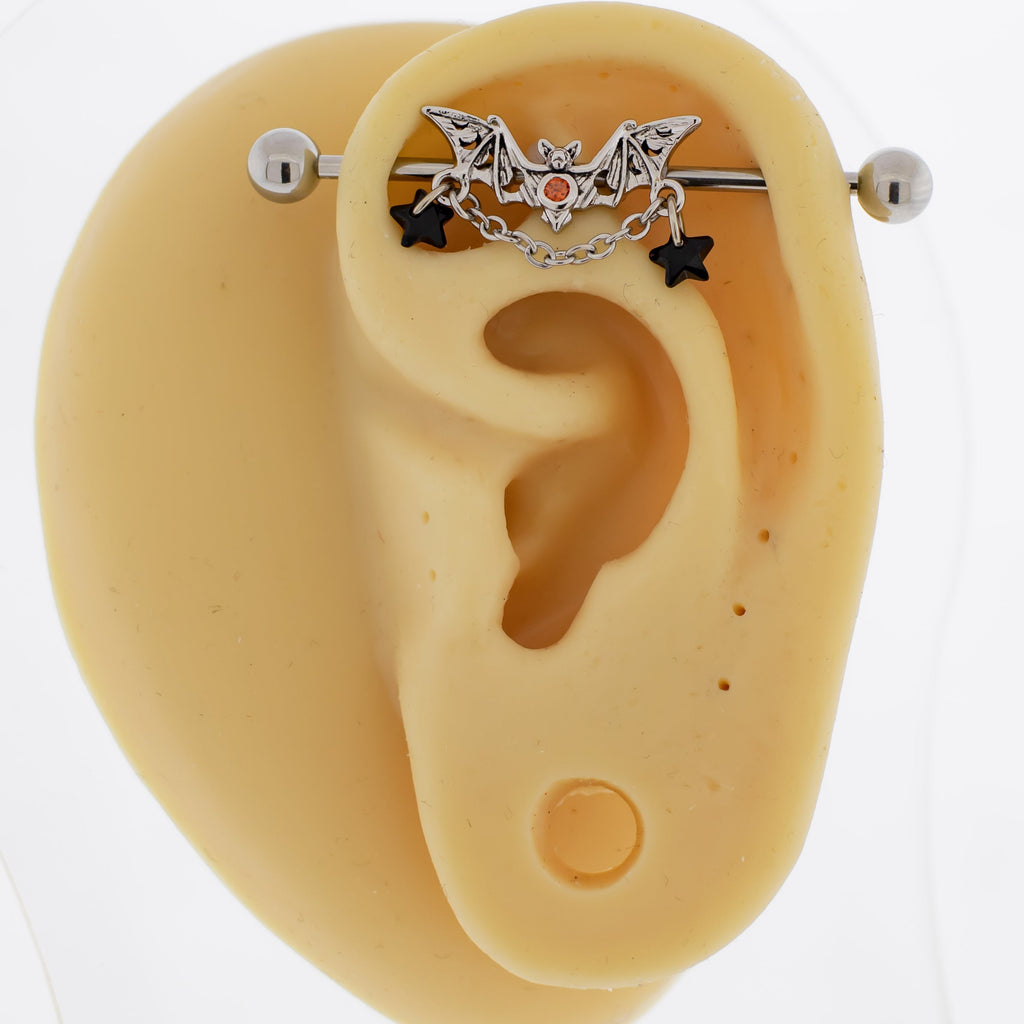 14G Bat With Chain Opal Stars Industrial Barbell | | Wiccan Center