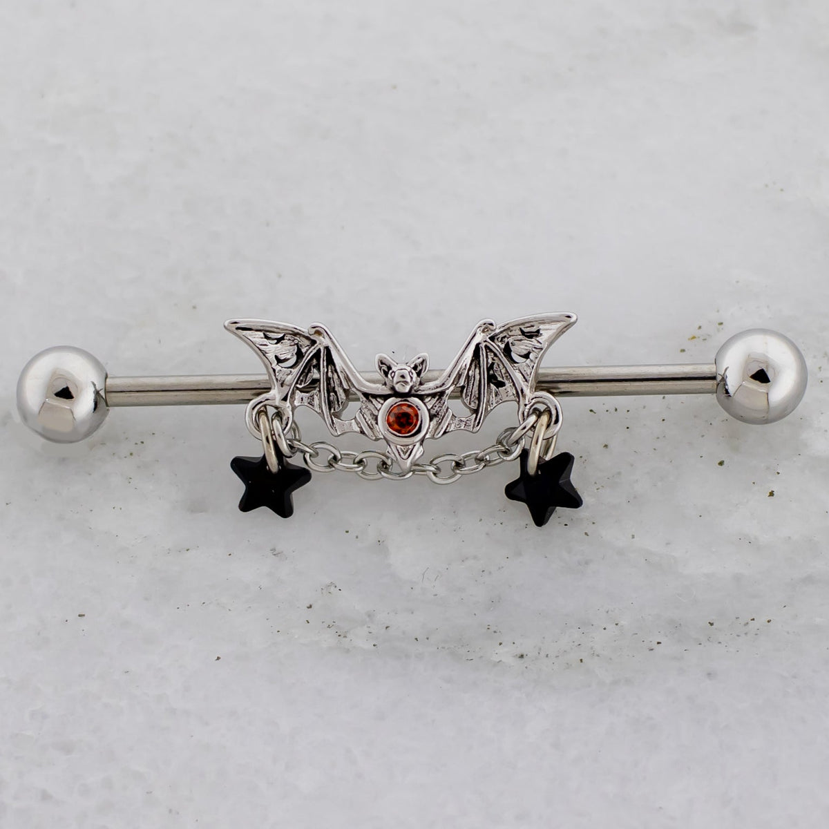 14G Bat With Chain Opal Stars Industrial Barbell | | Wiccan Center