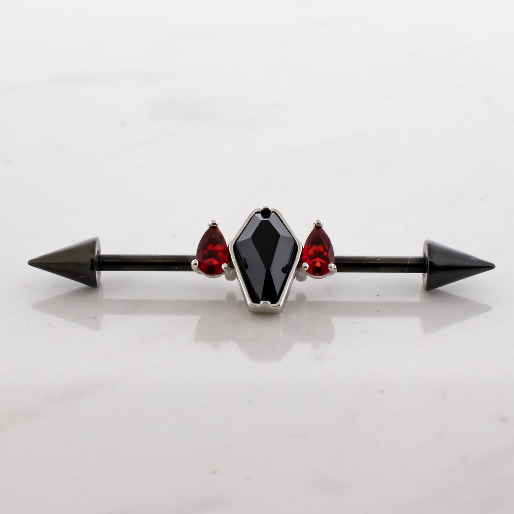 14G Industrial Barbell - Coffin With Teardrop Gems | Body Jewelry | Wiccan Center