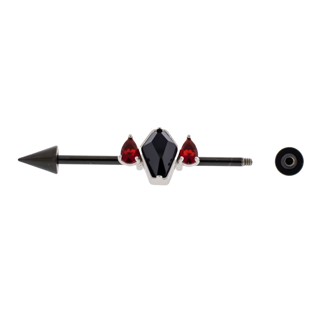 14G Industrial Barbell - Coffin With Teardrop Gems | Body Jewelry | Wiccan Center