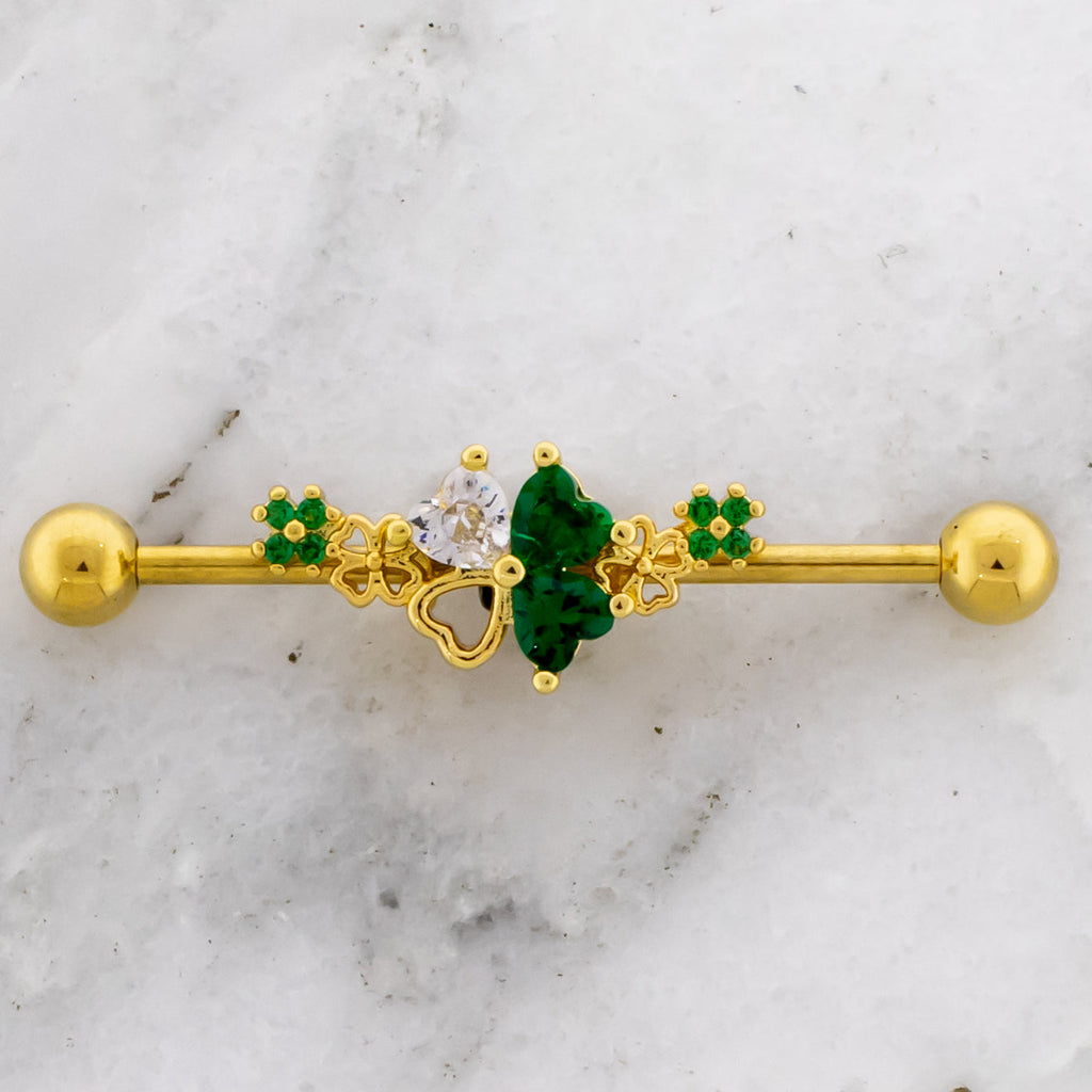 14G Gem and Cutout Clover Industrial Barbell | | Wiccan Center