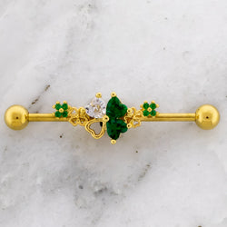 14G Gem and Cutout Clover Industrial Barbell | | Wiccan Center
