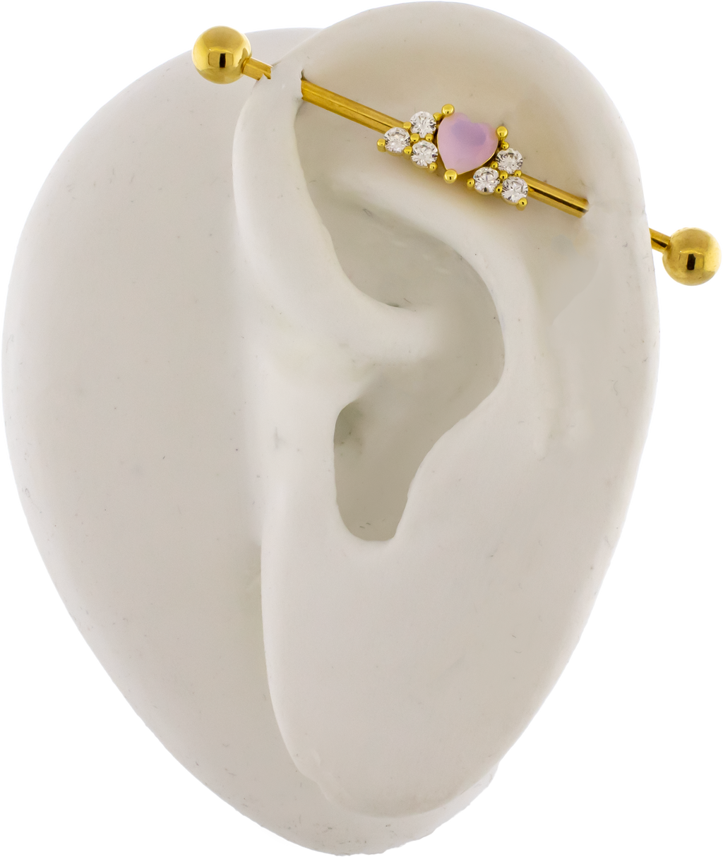 14G Gem Heart with Gem Trinity Clusters Industrial Barbell | | Wiccan Center