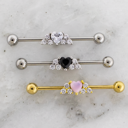 14G Gem Heart with Gem Trinity Clusters Industrial Barbell | | Wiccan Center