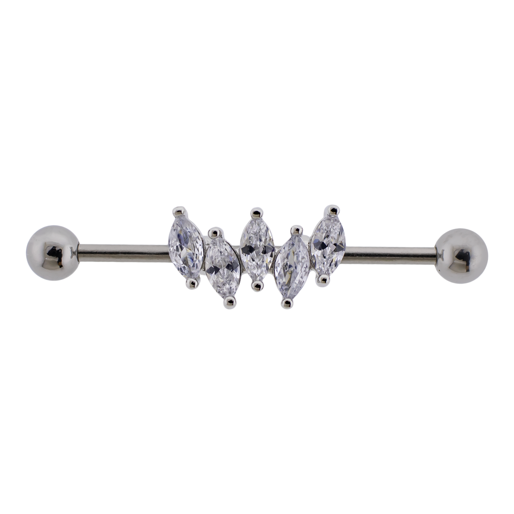 14G Industrial Barbell - Marquise Gems | Body Jewelry | Wiccan Center