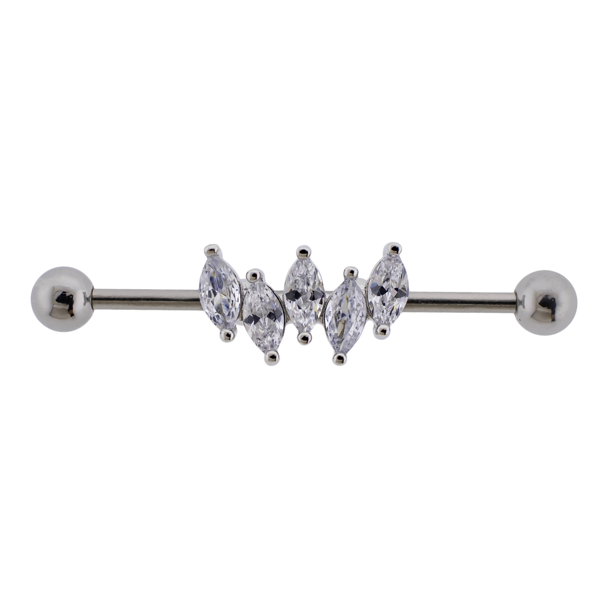14G Industrial Barbell - Marquise Gems | Body Jewelry | Wiccan Center