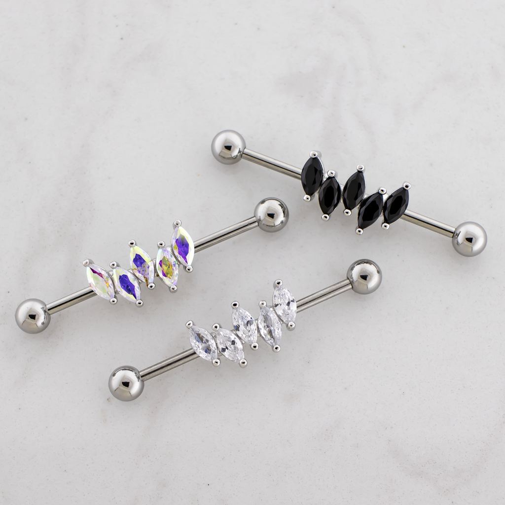 14G Industrial Barbell - Marquise Gems | Body Jewelry | Wiccan Center