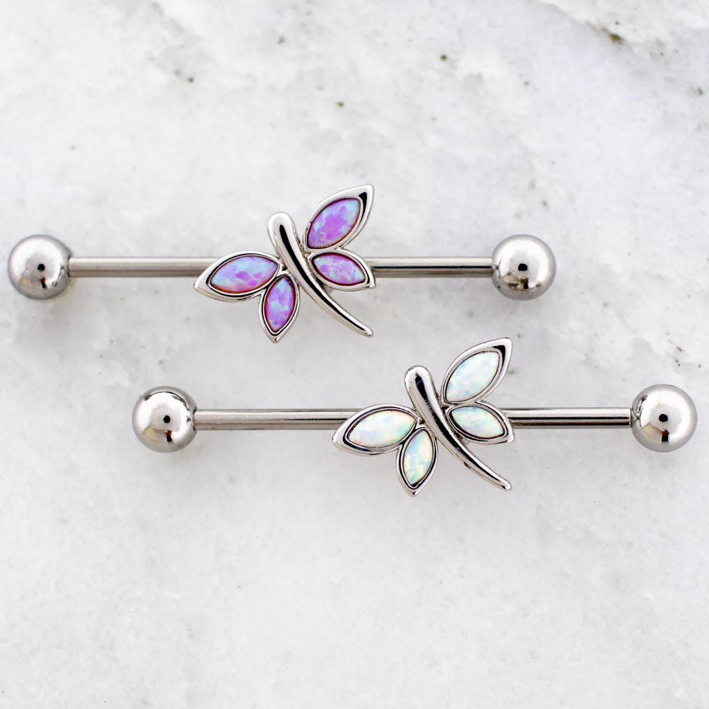14G Opal Dragonflies Industrial Barbell | | Wiccan Center