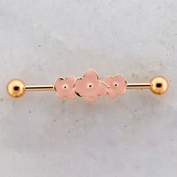 14G Pink Flowers Industrial Barbell | | Wiccan Center