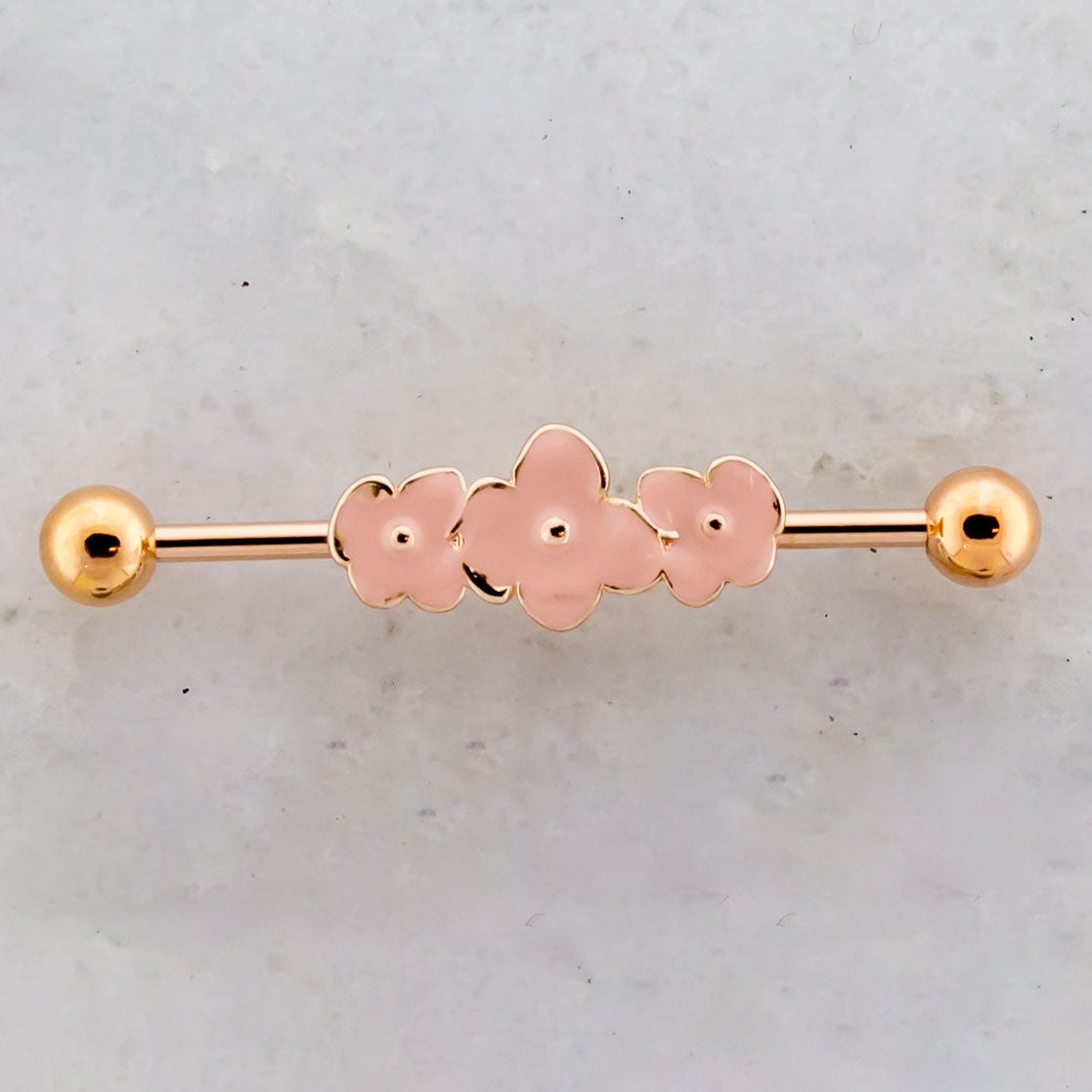14G Pink Flowers Industrial Barbell | | Wiccan Center