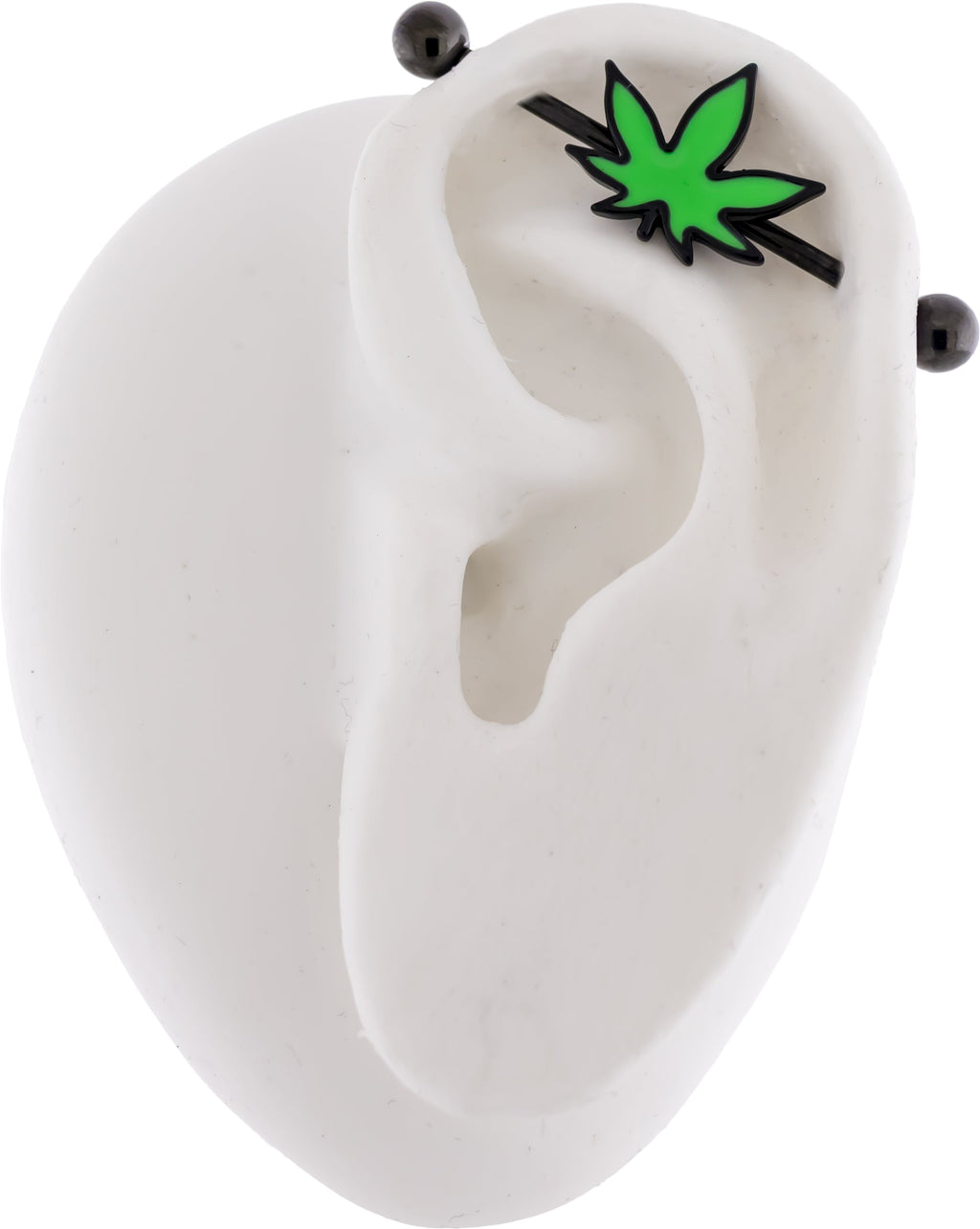 14G Industrial Barbell - Green Pot Leaf | Body Jewelry | Wiccan Center
