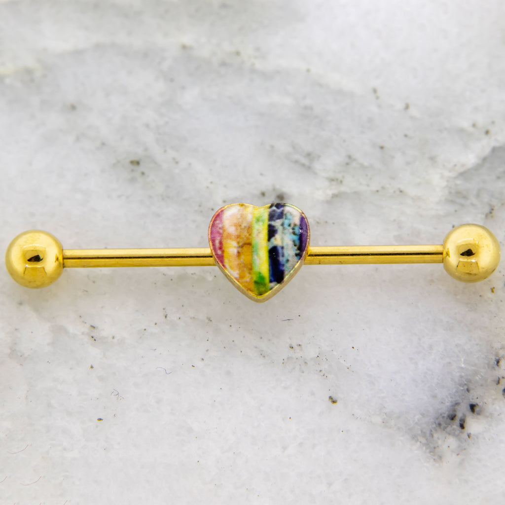 14G Rainbow Heart Industrial Barbell | | Wiccan Center
