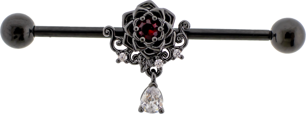 14G Industrial Barbell - Black Rose | Body Jewelry | Wiccan Center