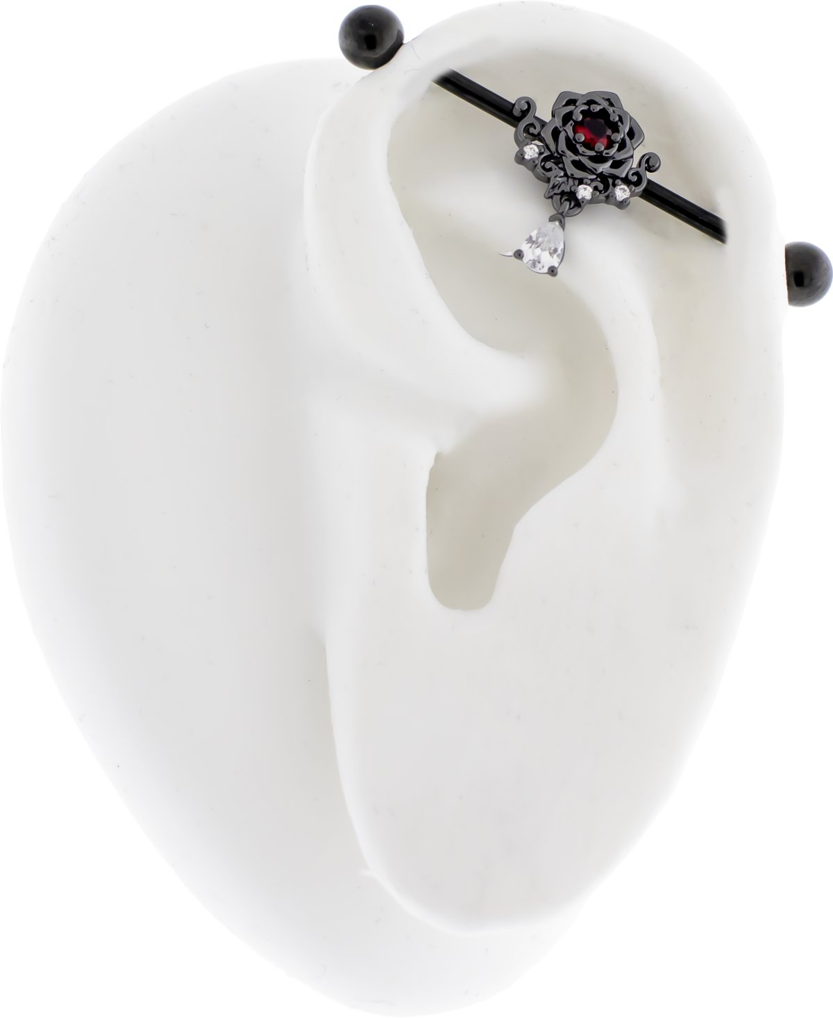 14G Industrial Barbell - Black Rose | Body Jewelry | Wiccan Center