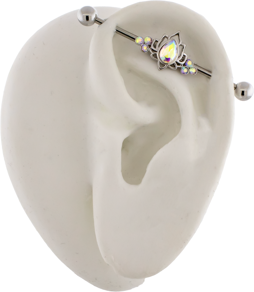 14G Lotus Flower With Gemstones Industrial Barbell | | Wiccan Center