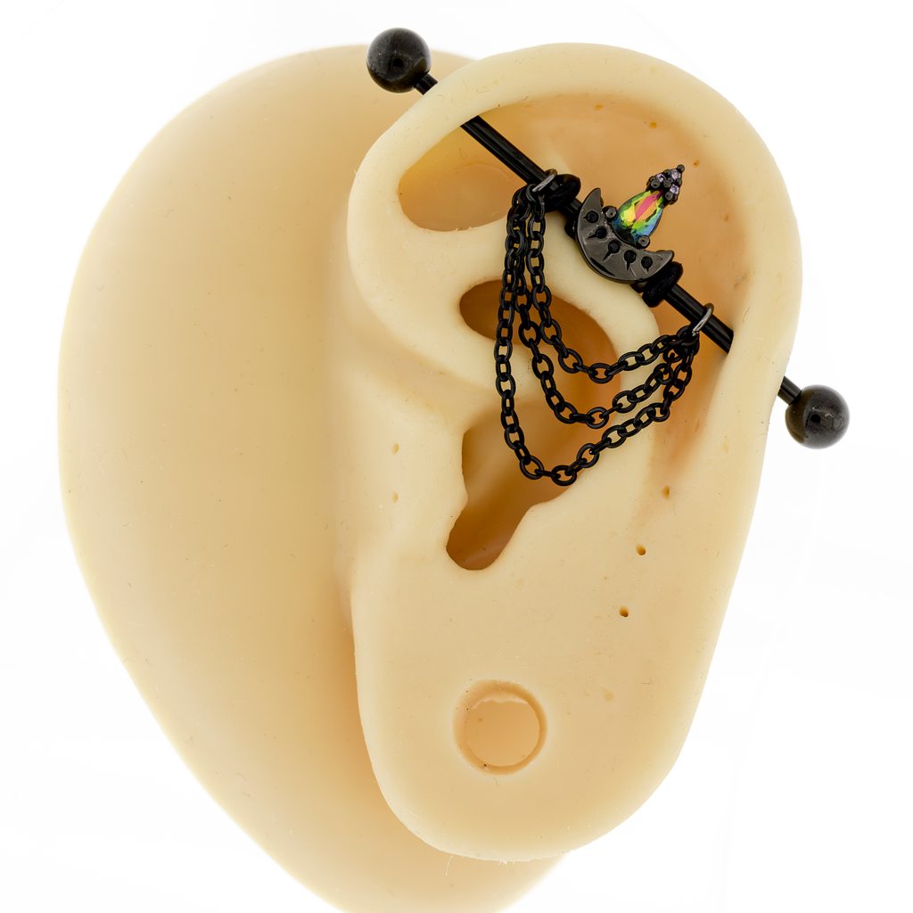 14G Moon With Chains Industrial Barbell | | Wiccan Center