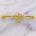 14G Moon And Star With Pink Gems Industrial Barbell | Body Jewelry | Wiccan Center