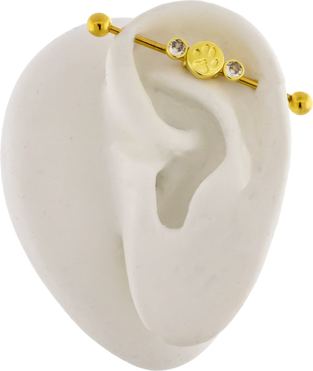 14G Paw Print Stamp Industrial Barbell | | Wiccan Center