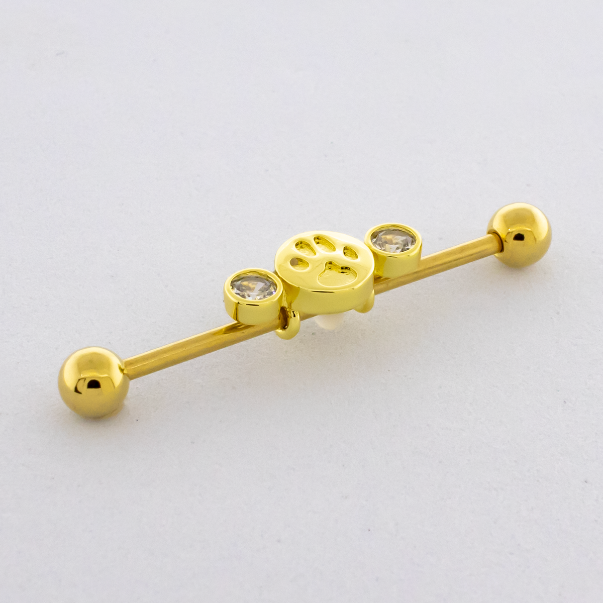 14G Paw Print Stamp Industrial Barbell | | Wiccan Center