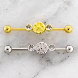 14G Paw Print Stamp Industrial Barbell | | Wiccan Center