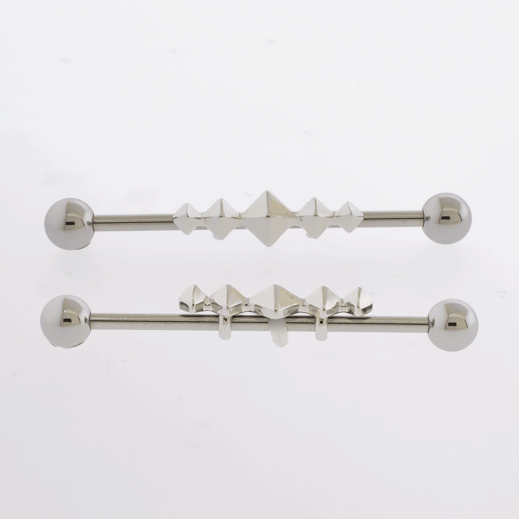 14G Industrial Barbell - Pyramid Studs | Body Jewelry | Wiccan Center