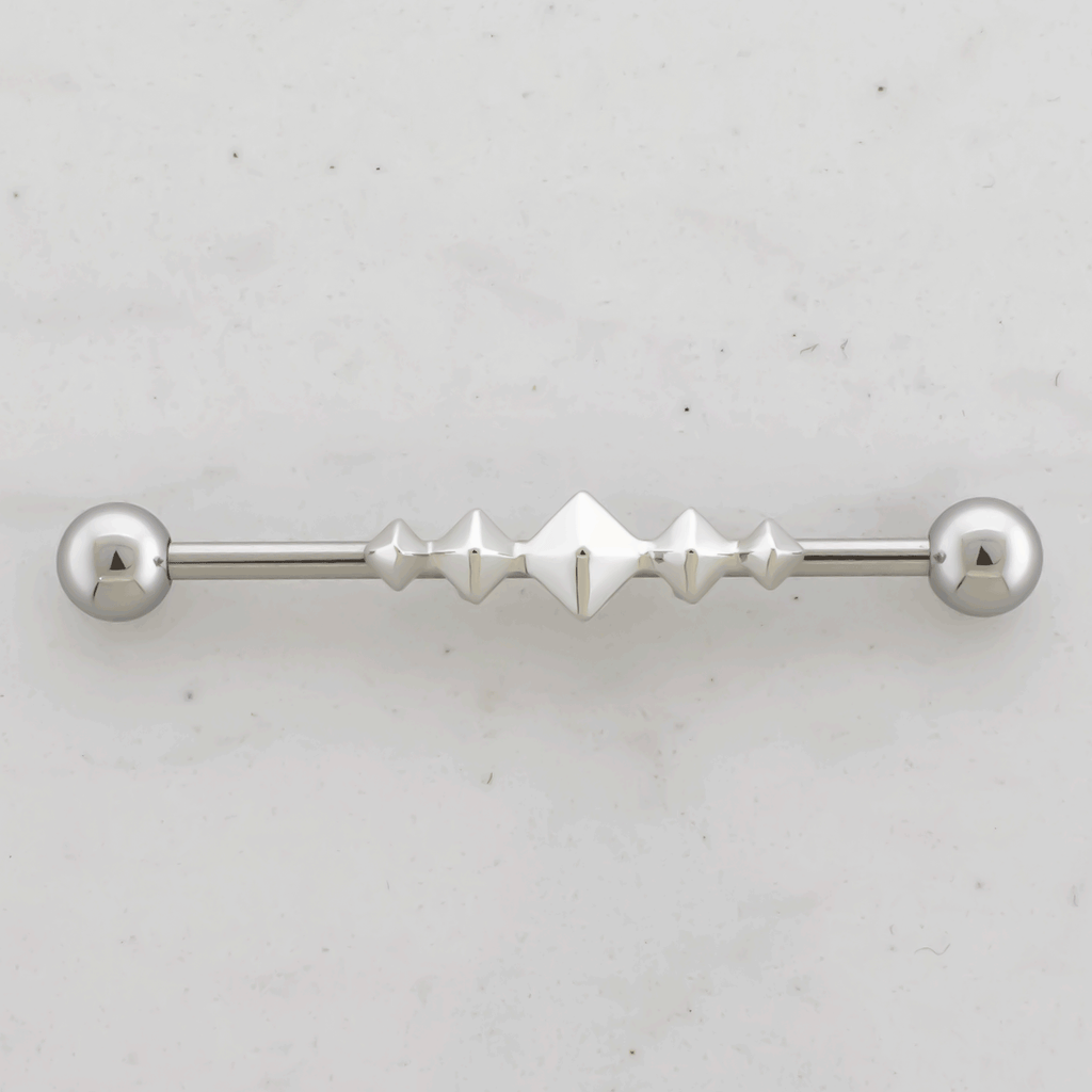 14G Industrial Barbell - Pyramid Studs | Body Jewelry | Wiccan Center