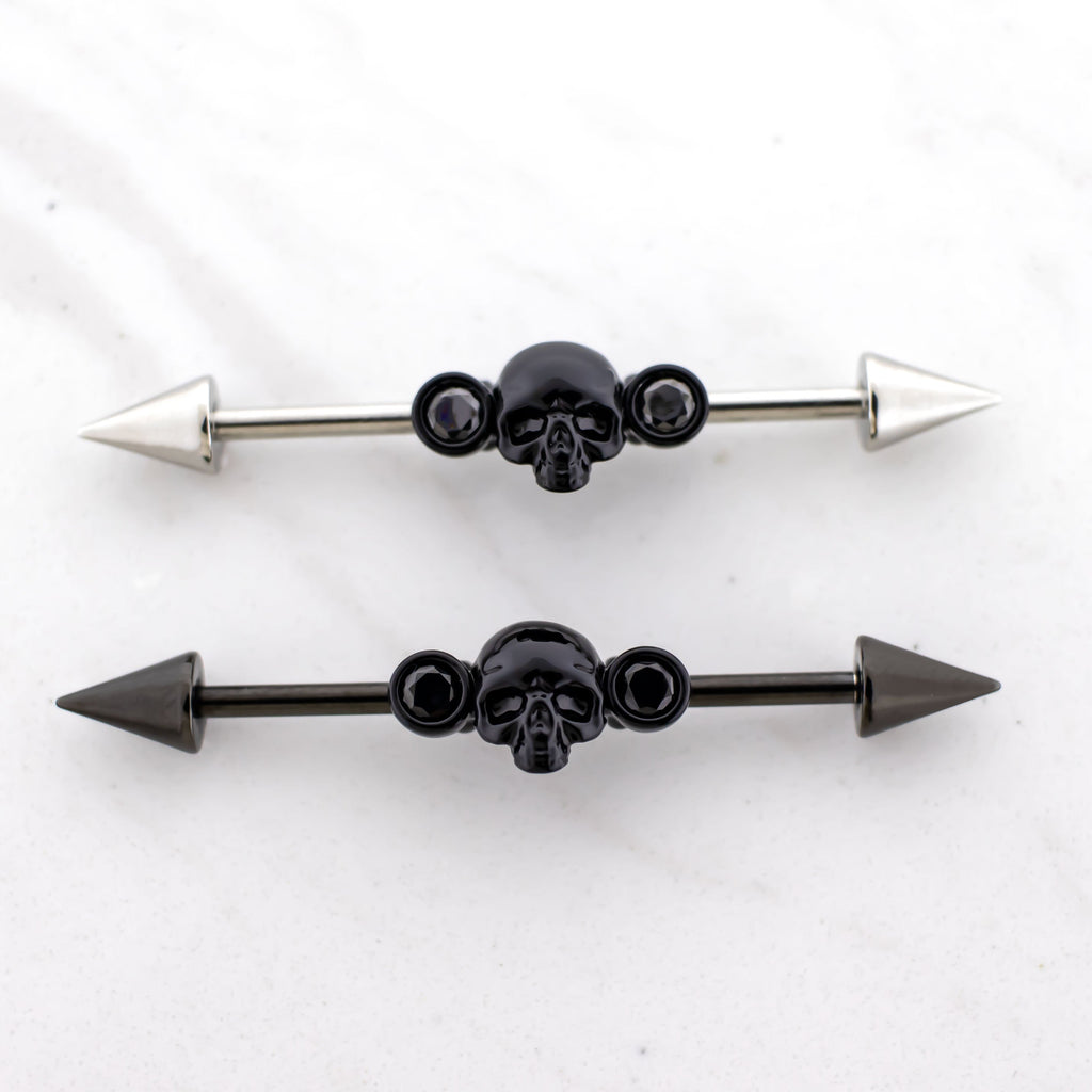 14G Industrial Barbell - Skull and Gems | Body Jewelry | Wiccan Center