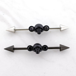 14G Industrial Barbell - Skull and Gems | Body Jewelry | Wiccan Center