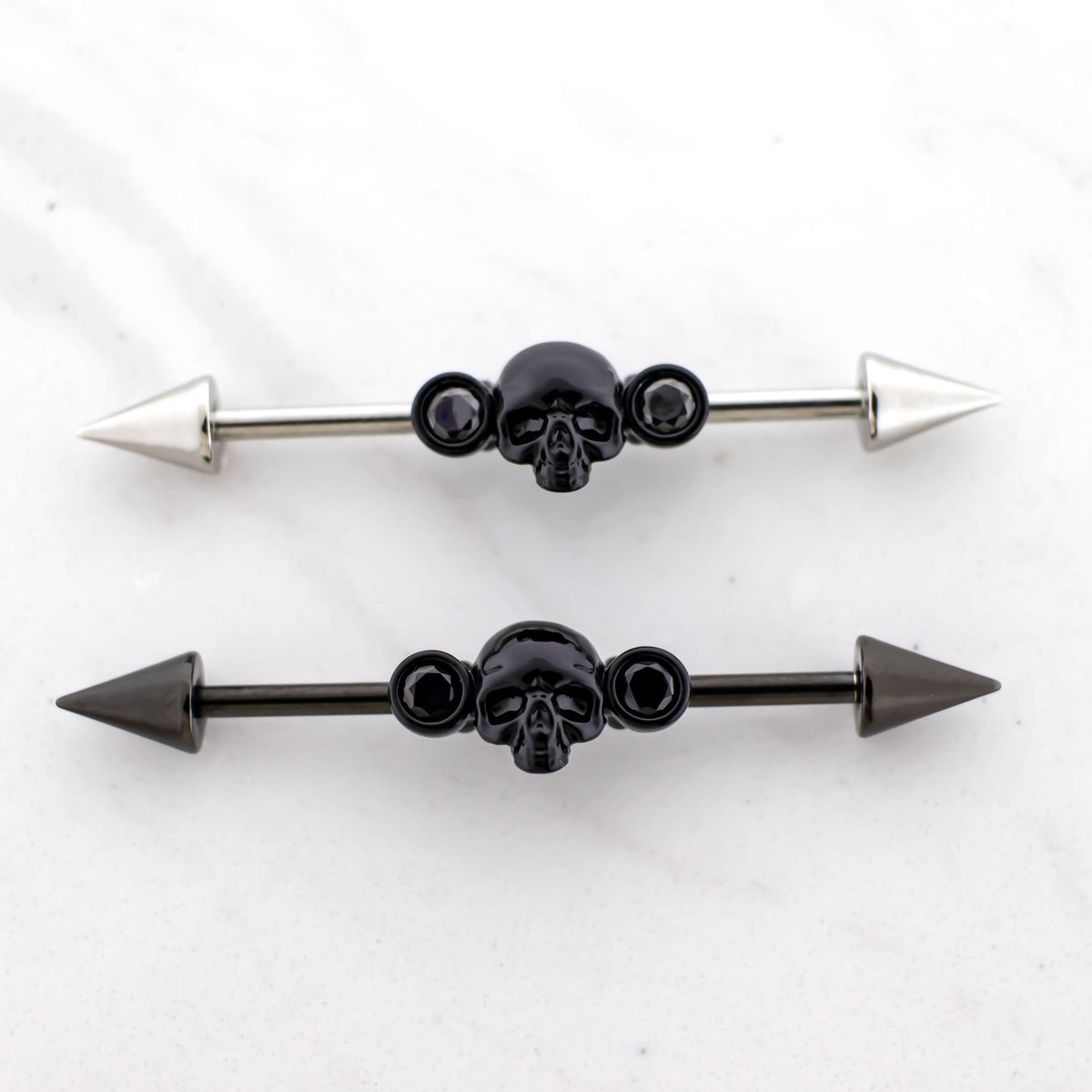 14G Industrial Barbell - Skull and Gems