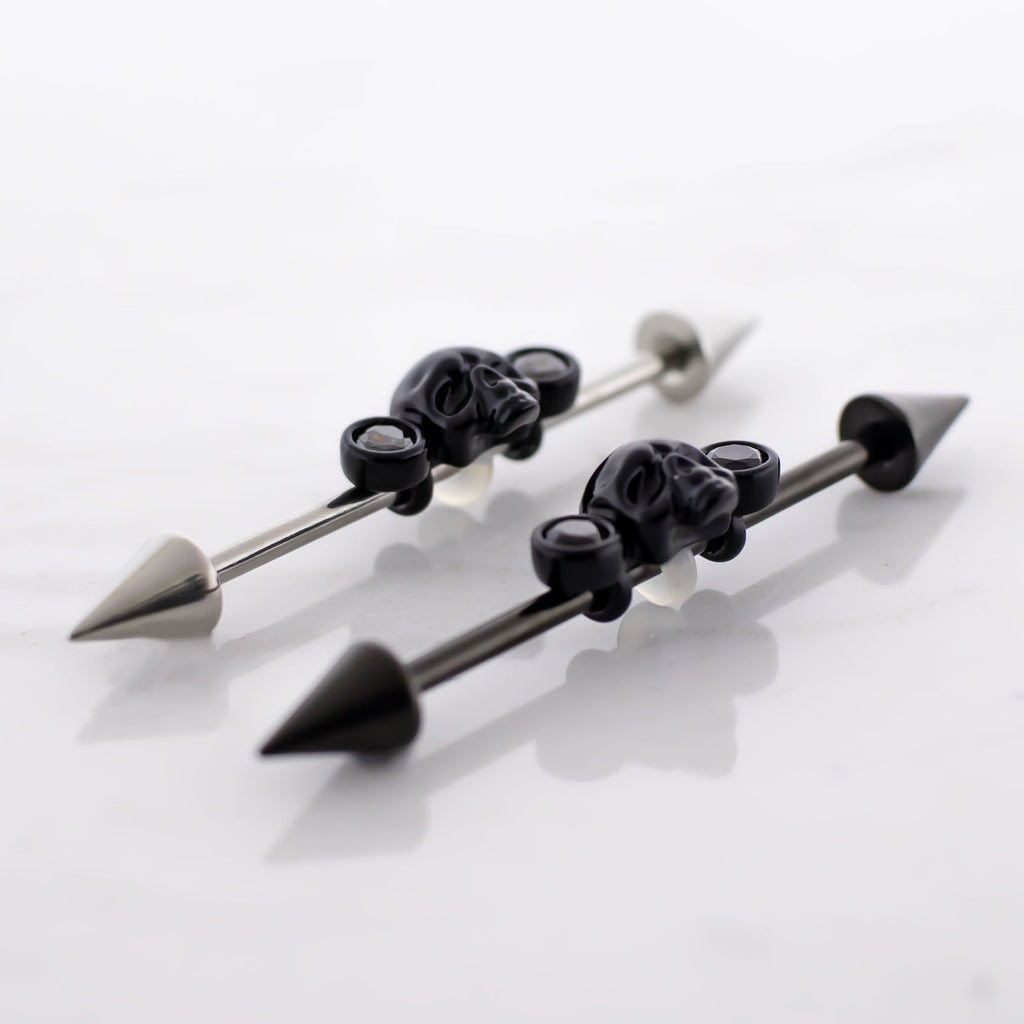 14G Industrial Barbell - Skull and Gems | Body Jewelry | Wiccan Center