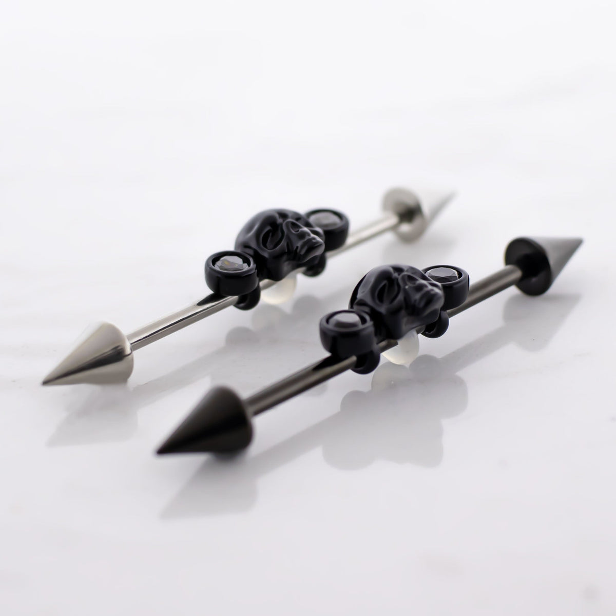 14G Industrial Barbell - Skull and Gems