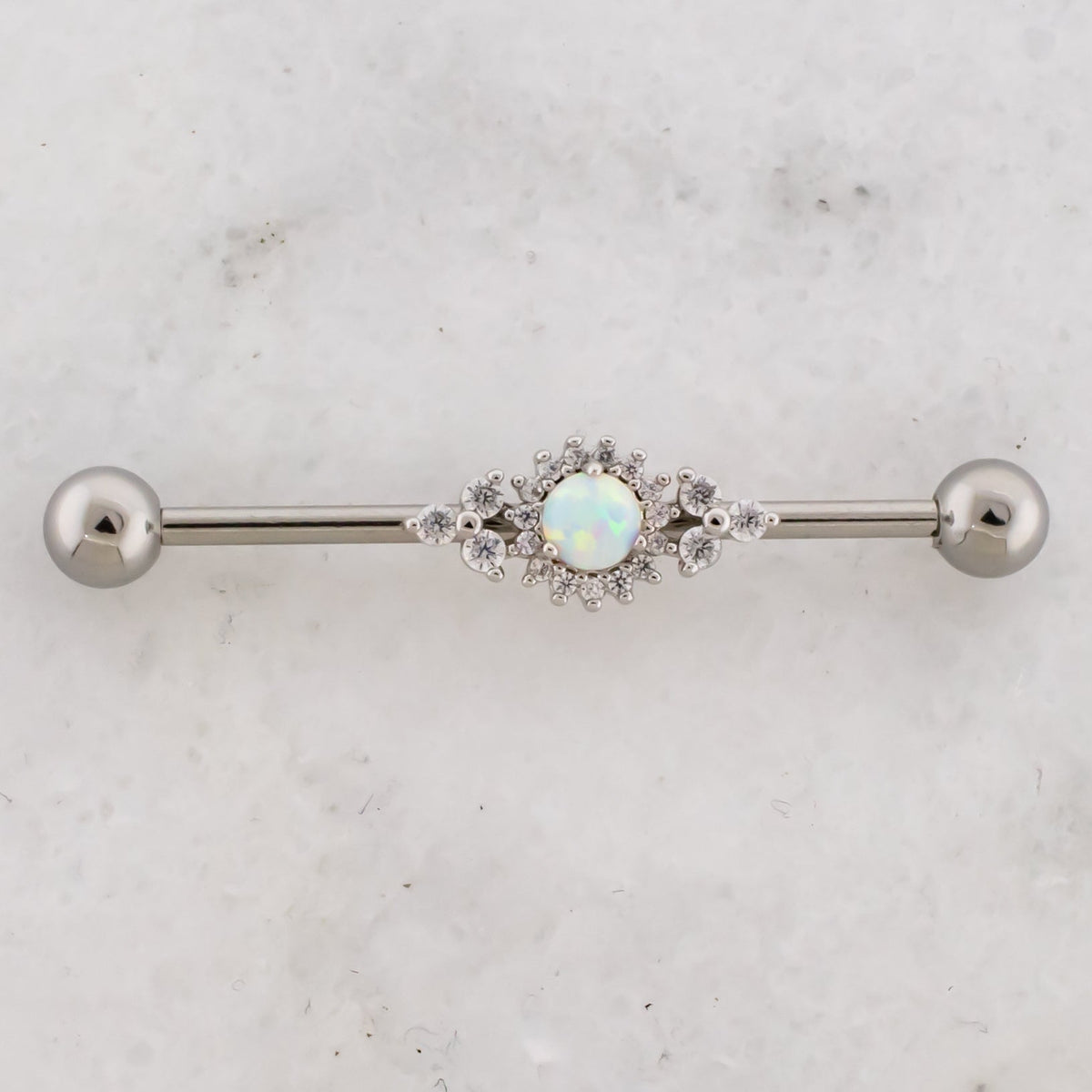 14G Opal Sun With Trinity Gems Industrial Barbell | | Wiccan Center