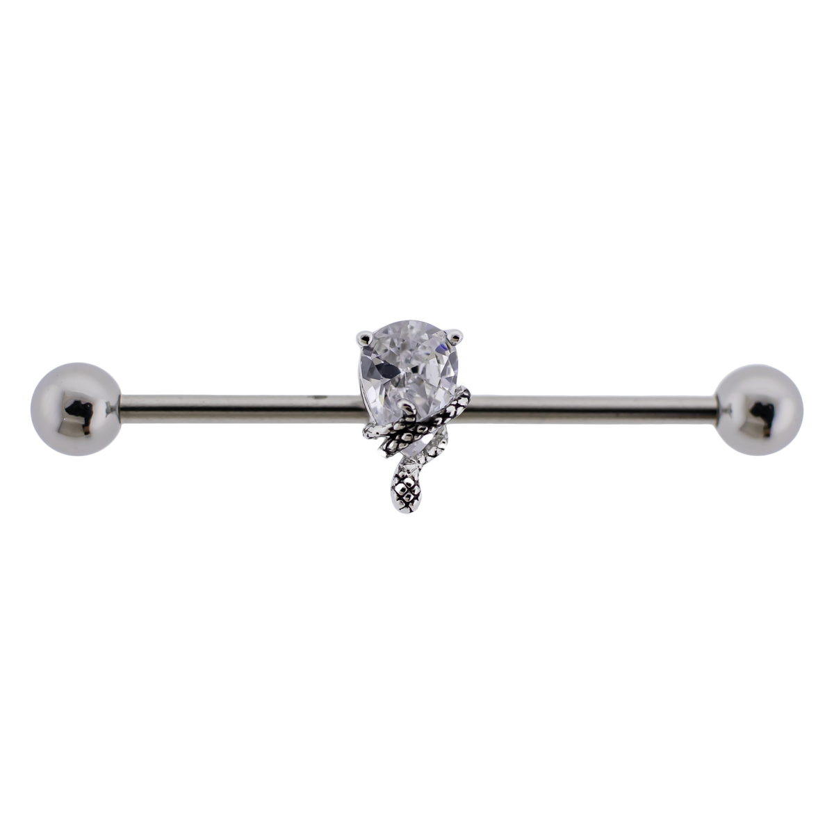 14G Industrial Barbell - Snake Wrapped on Gem | Body Jewelry | Wiccan Center