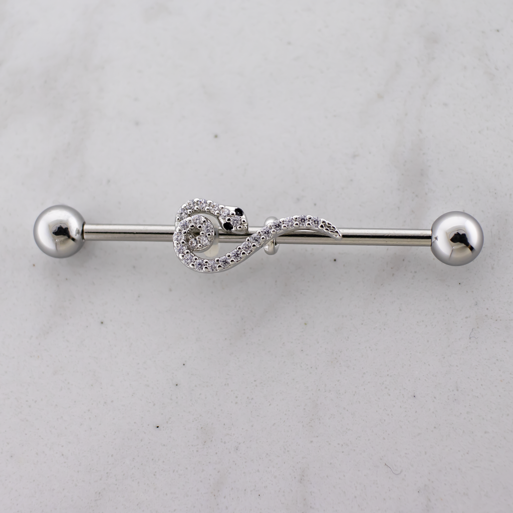 14G Industrial Barbell - Pave Snake | Body Jewelry | Wiccan Center
