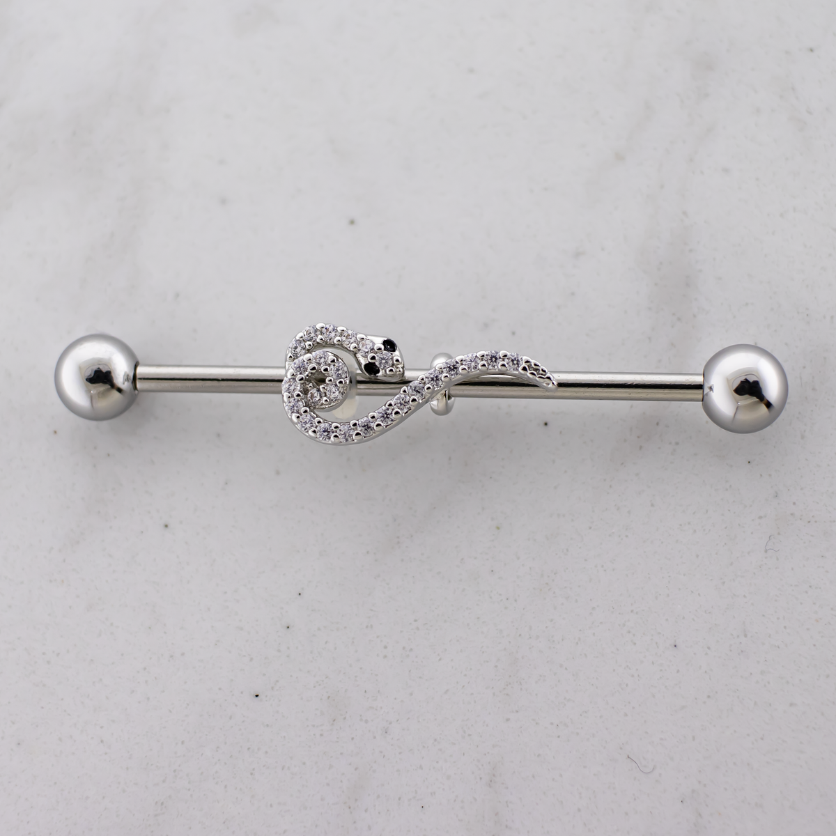 14G Industrial Barbell - Pave Snake | Body Jewelry | Wiccan Center