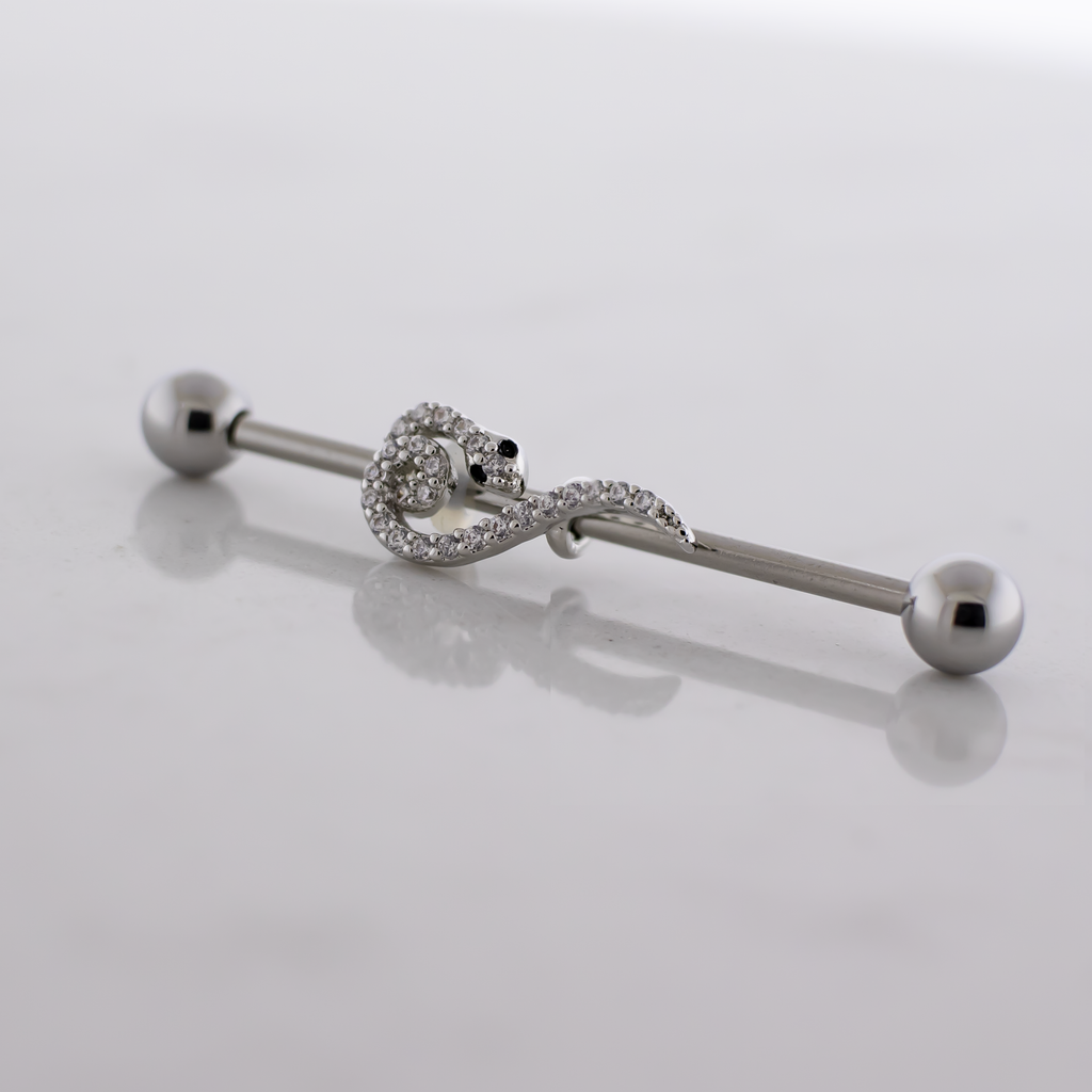 14G Industrial Barbell - Pave Snake | Body Jewelry | Wiccan Center
