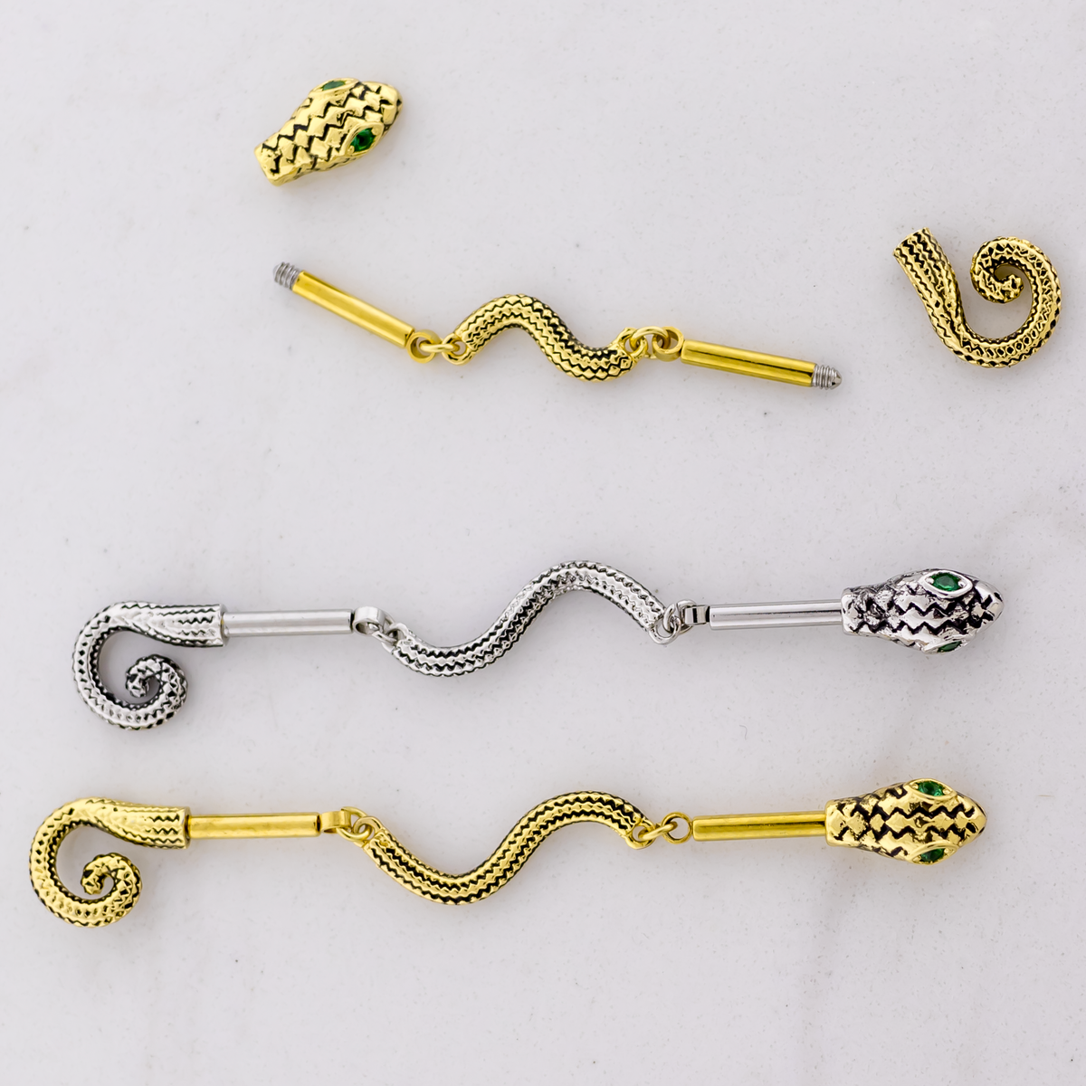 14G Industrial Barbell - Chained Snake | Body Jewelry | Wiccan Center