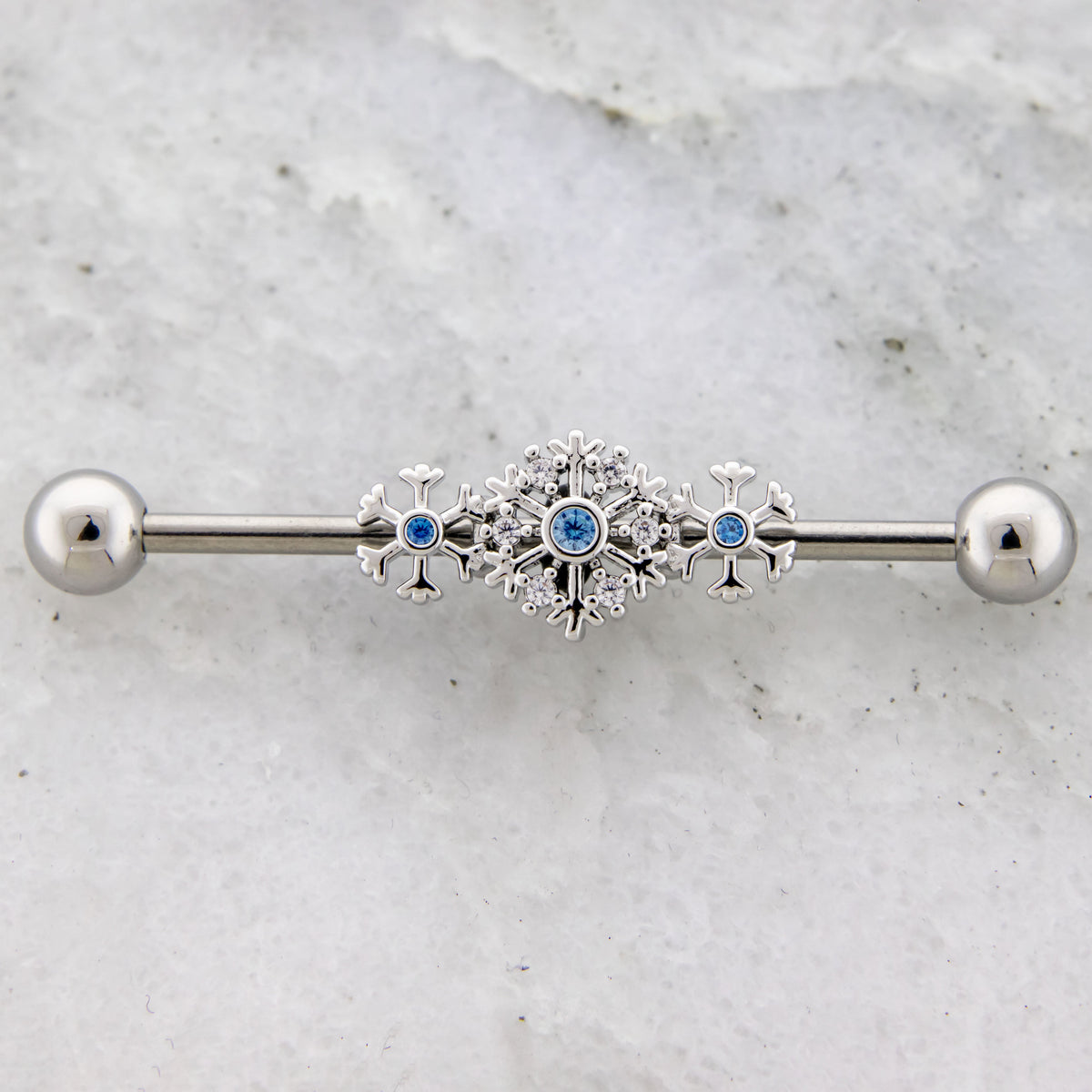 14G Snowflake With Gems Industrial Barbell | | Wiccan Center