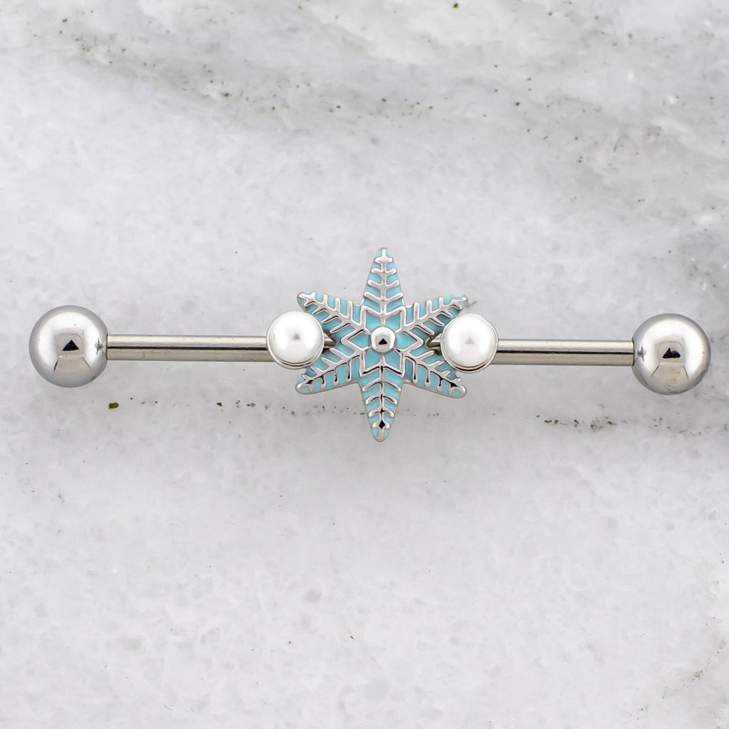 14G Snowflake With Pearls Industrial Barbell | | Wiccan Center