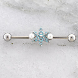 14G Snowflake With Pearls Industrial Barbell | | Wiccan Center