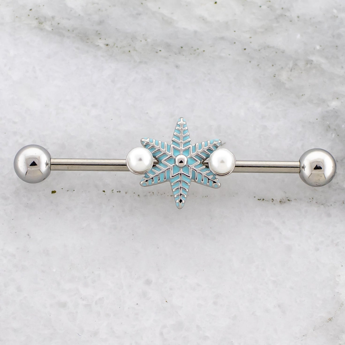 14G Snowflake With Pearls Industrial Barbell | | Wiccan Center