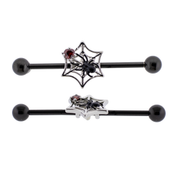 14G Industrial Barbell - Spider on Web | Body Jewelry | Wiccan Center