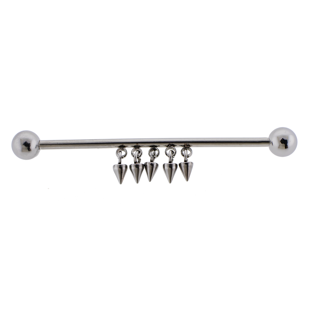 14G Industrial Barbell - Dangling Spikes | Body Jewelry | Wiccan Center