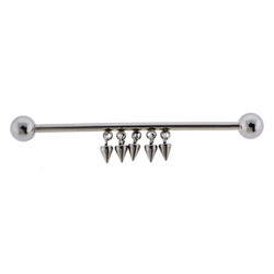 14G Industrial Barbell - Dangling Spikes | Body Jewelry | Wiccan Center