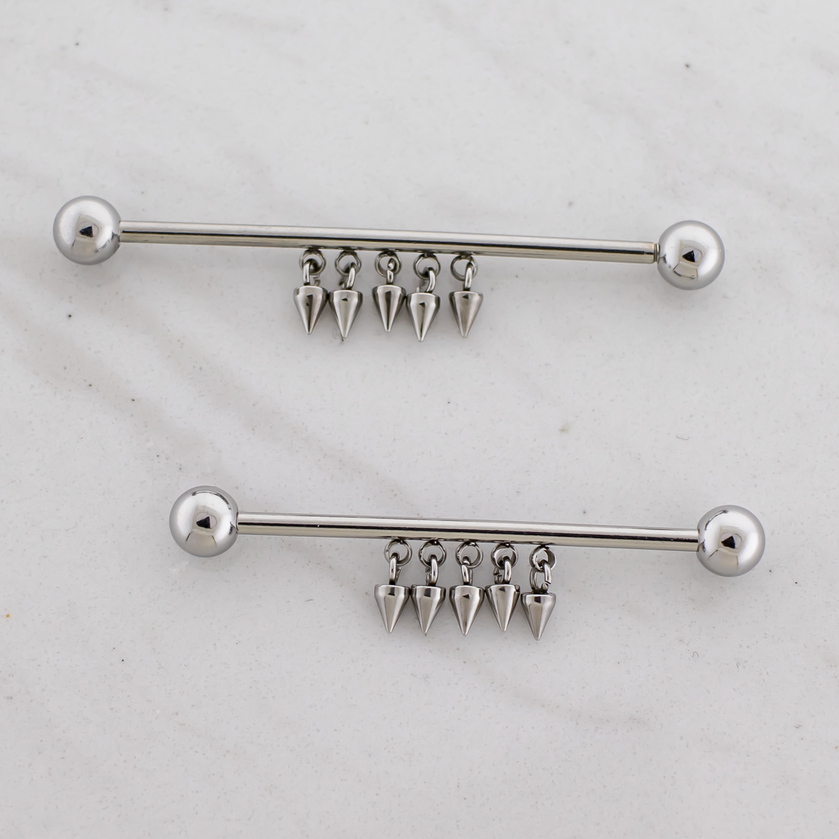 14G Industrial Barbell - Dangling Spikes | Body Jewelry | Wiccan Center