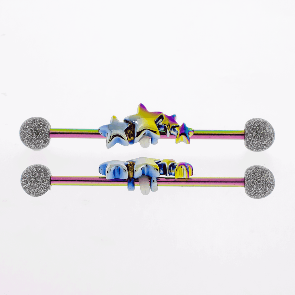 14G Industrial Barbell - Rainbow Star | Body Jewelry | Wiccan Center