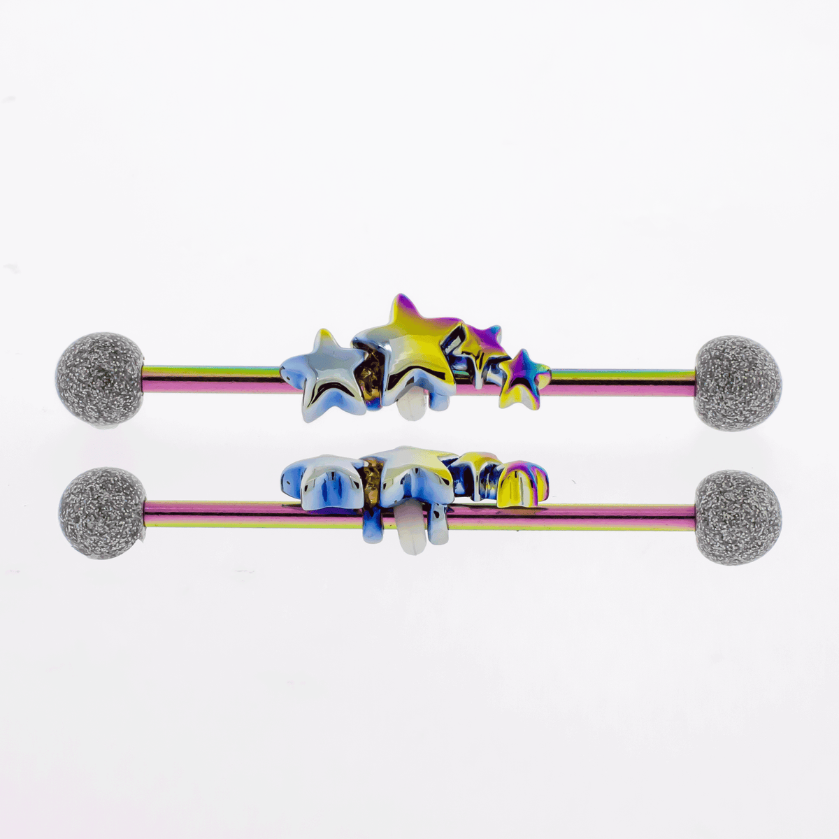14G Industrial Barbell - Rainbow Star | Body Jewelry | Wiccan Center