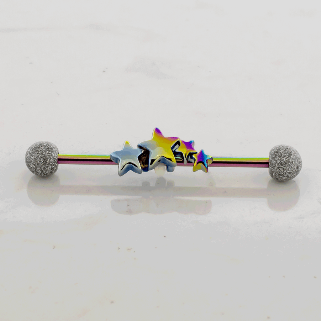 14G Industrial Barbell - Rainbow Star | Body Jewelry | Wiccan Center