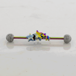 14G Industrial Barbell - Rainbow Star | Body Jewelry | Wiccan Center